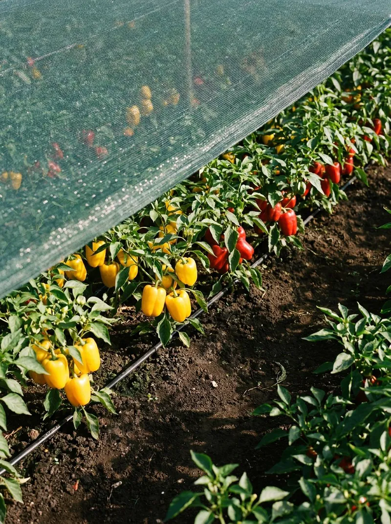 Capsicum ripening in dappled light under a shade net